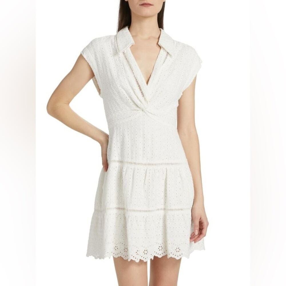 Alice + Olivia Mila Eyelet Cotton Linen Mini Dress White 10 NWT